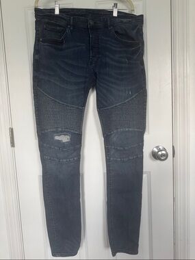 H&M Divided Men’s Skinny Moto Biker Jeans - Dark Wash 36/34